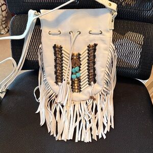 Native American, White Leather, Fringe Hobo over shoulder/cross body Bag new